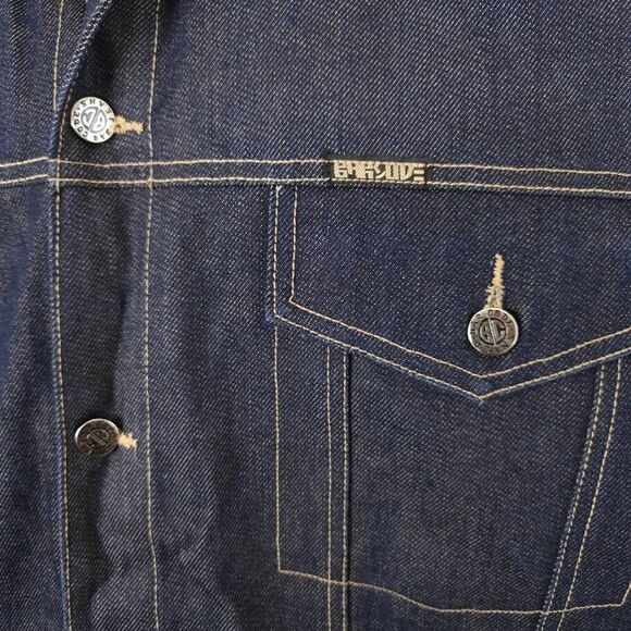 Vintage Barcode Jeans Denim Jacket Mens Size Large Blue 90s Y2K Oversized Street - Picture 2 of 6